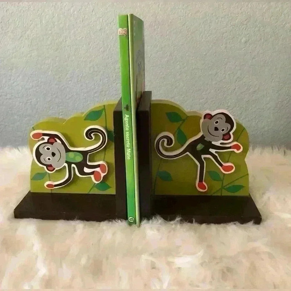 Set of 2 bookends children decor children book ends monkeys green and brown - Picture 2 of 7
